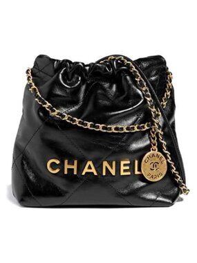 Chanel 22 Mini Hobo Bag Black Calfskin Gold Hardware Pre-Owned Excellent Virgini